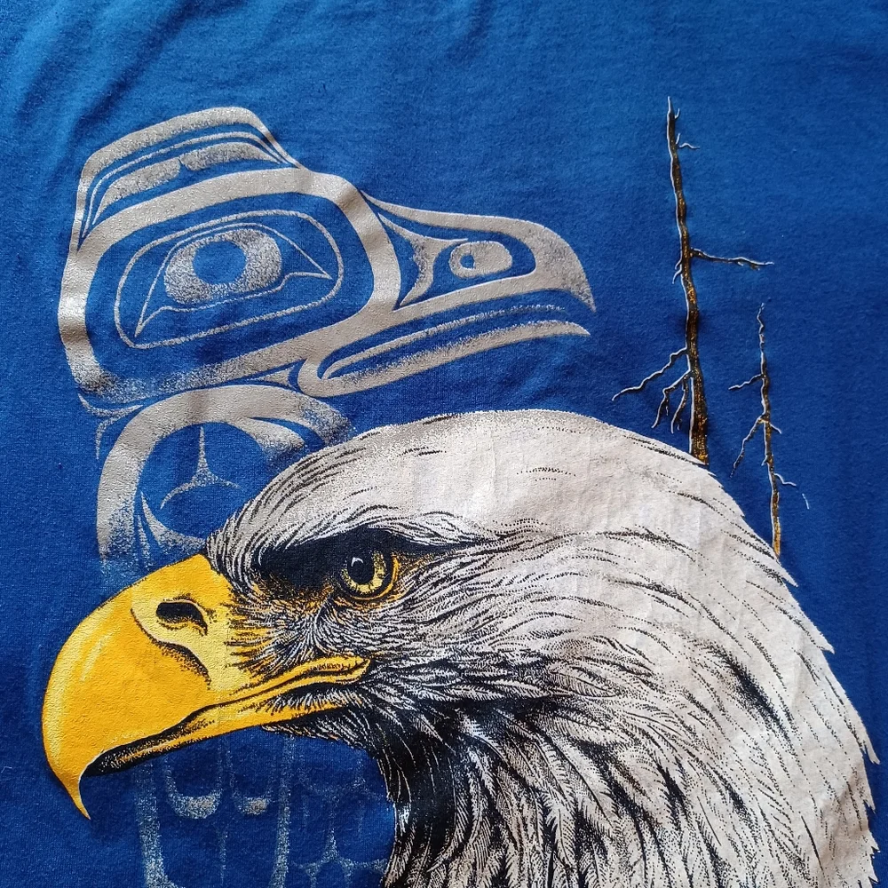 1980s Sue Coleman C.F.S. Holberg BC Native Eagle Single Stitch T-Shirt Adult L - Picture 3 of 9